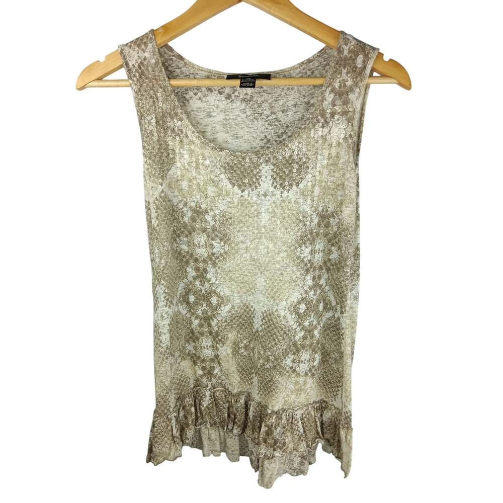 Style & Co. Sequin Beige Cream Snakeskin Pattern Tank Top with Ruffle Hem